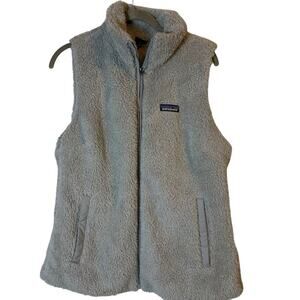 Patagonia Women’s Large Full Zip Furry Fleece Vest Gray Sherpa Pile Retro Style